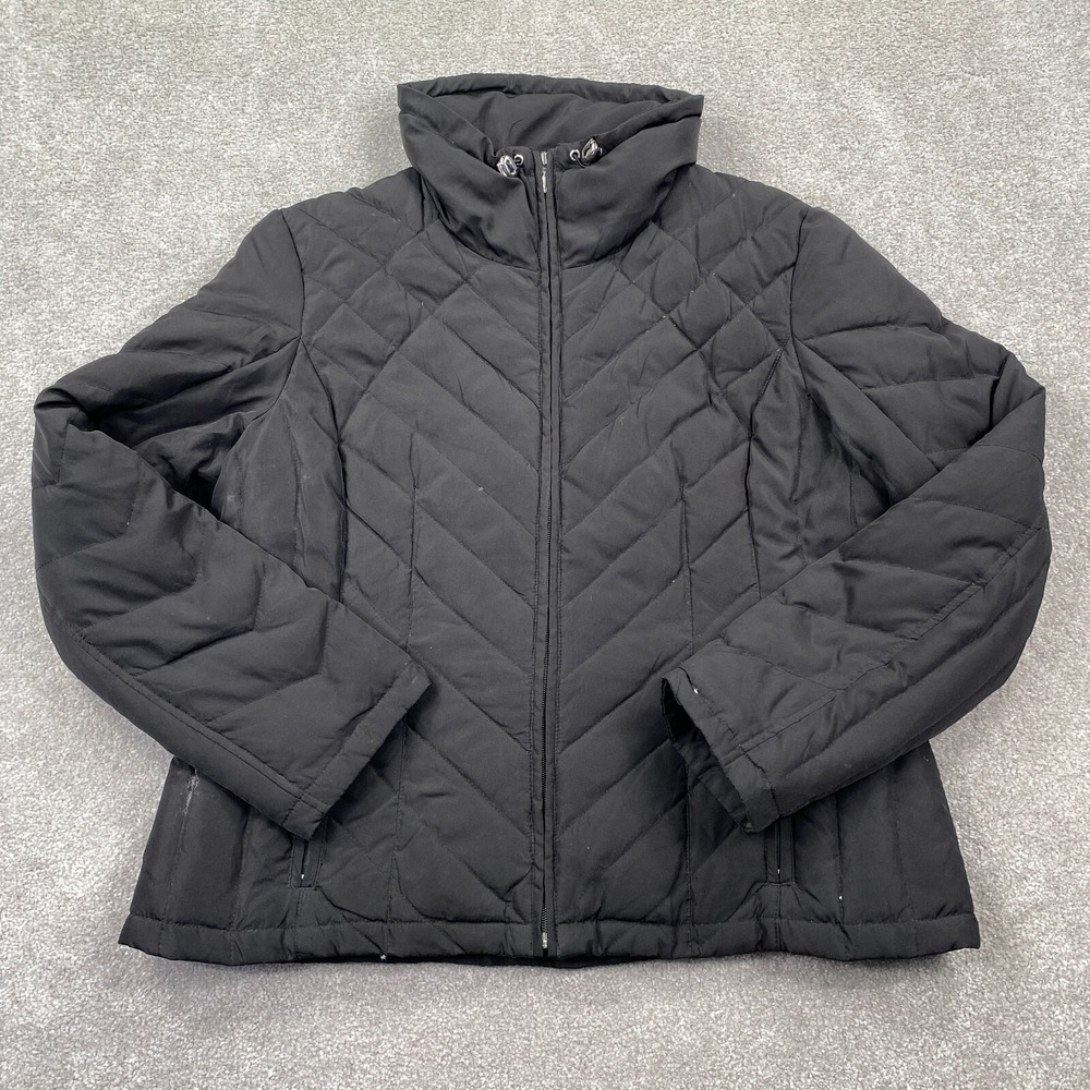 Nine West Separates Full Zip Up Quilted Down Puffer Jacket Women's Size L Black